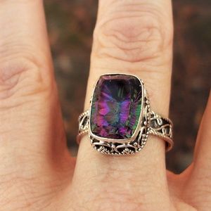 Rainbow mystic topaz sterling silver ring size 9